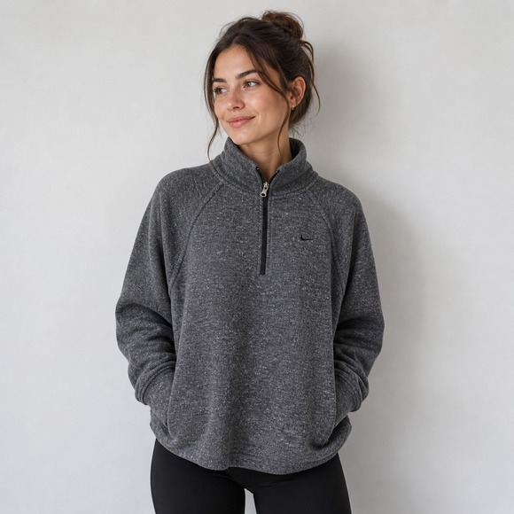 Nike Tops - Nike Gray Funnel Neck 1/4 Zip Athleisure Lounge Oversized Pullover Size Large